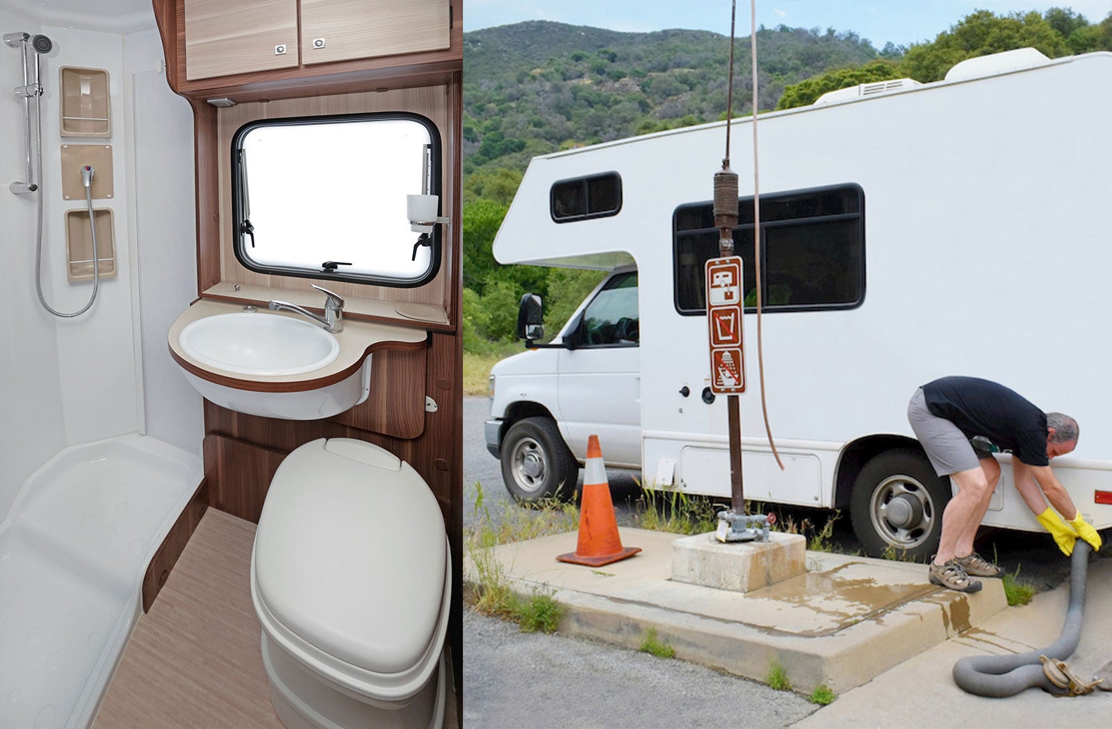 Portable RV/camper toilet and holding tank setup in Stephenville, Texas
