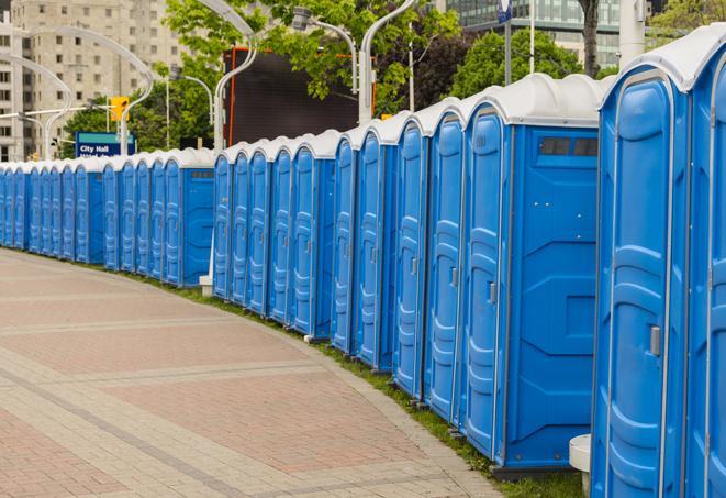 Seasonal porta potty units set up at a Stephenville, Texas venue