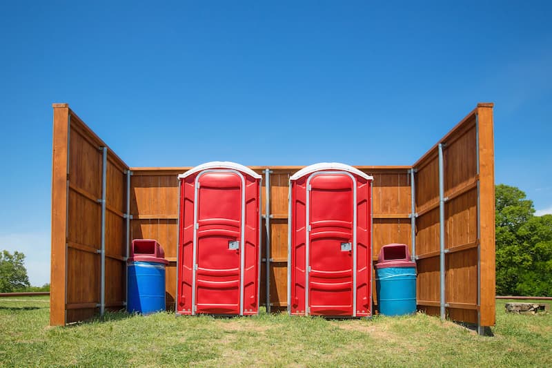 Short-term porta potty units staged for delivery in Stephenville, Texas
